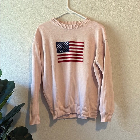 Honey Peach Pink Knit American Flag sweater Small - Picture 1 of 5